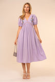 PUFF SLEEVE EMBROIDERED MIDI DRESS