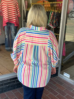 Multicolor Stripe Button Up Blouse