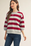 Bold Stripe 3/4 Sleeve Top - Crimson/Blue