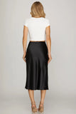 Satin Midi Skirt - Black