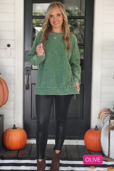 Alexis Corded Vintage Pullover - Olive