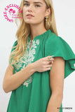 Textured Jacquard Embroidered Flutter Sleeve Dress