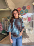 Striped Tee - Chocolate/Blue