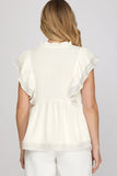 RUFFLE SLEEVE STICH DETAIL TOP