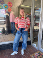 Striped Short Sleeve Sweatshirt - Red