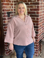 Striped Button Up - Rust