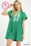 Textured Jacquard Embroidered Flutter Sleeve Dress