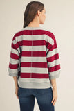 Bold Stripe 3/4 Sleeve Top - Crimson/Blue
