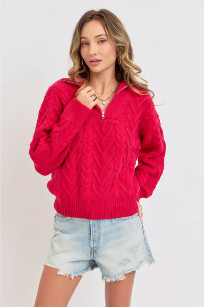 Cable Knit Zipper Front Sweater