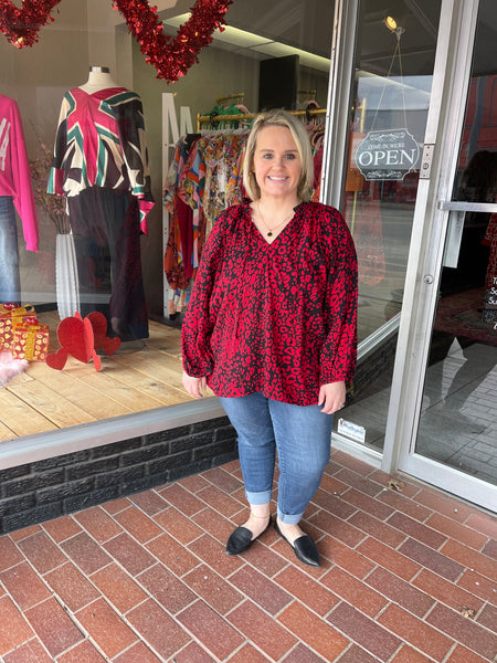 ANIMAL PRINTED DRAWSTRING BLOUSE TOP