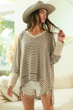 LOOP TEXTURE STRIPES WITH WAFFLE COMBO V NECK TOP