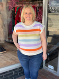 Multi Color Stripe Sweater Vest Top