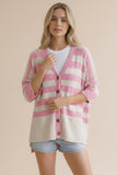 Stripe Popcorn Button Down Oversized Cardigan - Pink