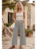 Striped Non Stretch Wide Leg Casual Pants