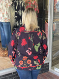 Floral Print Textured Fabric Collared Top