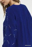 Pearl-Embellished Knit Sweater - Blue