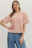 Textured Striped Tee - Red & Cream