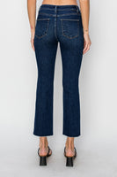 MID RISE RAW EDGE HEM STRAIGHT JEANS