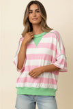 Flutter Elbow Sleeve Stripe French Terry Top - Pink