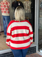 STRIPED NOTCH NECK KNIT SWEATER