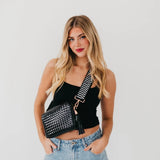 Woven Willow Camera Crossbody Bag - Black