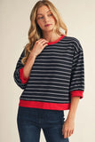 Casual 3/4 Striped Top - Navy