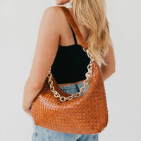 SIENNA SLOUCHY WOVEN SHOULDER BAG - BROWN