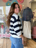 Bold Stripe 3/4 Sleeve Top - Navy/White