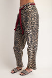 Mineral Washed Leopard Tie Waist Barrel Jeans