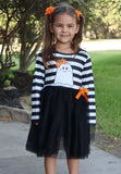 Fall Halloween Ghost Tutu Skirt Long Sleeve Stripe Dress