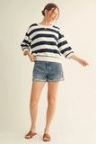 Bold Stripe 3/4 Sleeve Top - Navy/White