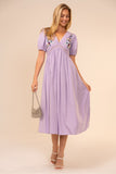 PUFF SLEEVE EMBROIDERED MIDI DRESS