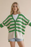 Stripe Popcorn Button Down Oversized Cardigan - Green