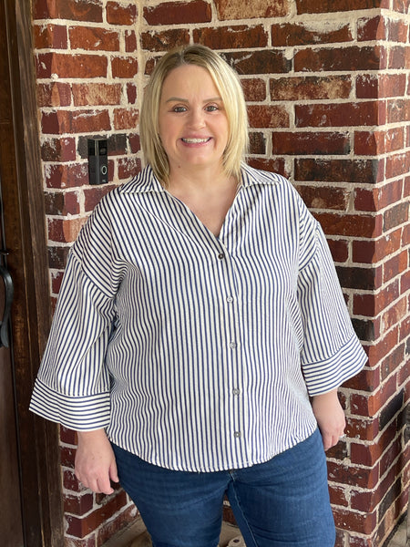 Striped Button Up - Indigo