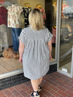 Cotton Striped Button Down Tunic Dress