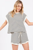 Striped Terry Top And Shorts Sets