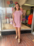 TEXTURED STRIPE SHORT SLEEVE KNIT T-SHIRT DRESS
