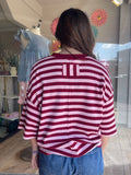 Striped Tee- Burgundy