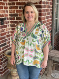 Floral VNeck Top with Trim