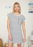 TEXTURED STRIPE SHORT SLEEVE KNIT T-SHIRT DRESS