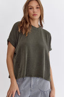 Ribbed Short Sleeve Top - Olive