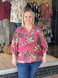 Boho Paisley Puff Sleeve Blouse