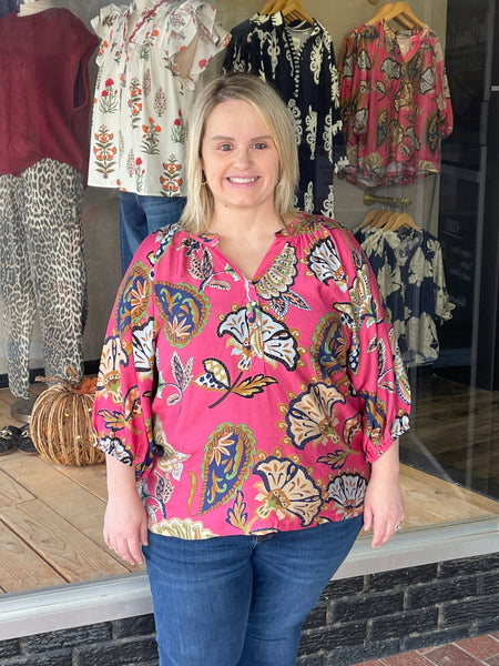 Boho Paisley Puff Sleeve Blouse