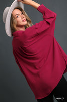 Texture Fabric Wide Placket Top - Merlot