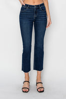 MID RISE RAW EDGE HEM STRAIGHT JEANS