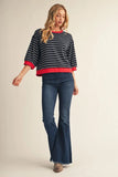 Casual 3/4 Striped Top - Navy