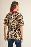 Leopard Blouse w/ Red Collar