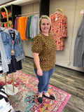 Leopard Knit Top with Bubble Sleeve
