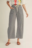 Striped Barrel Jean with Tie - Black