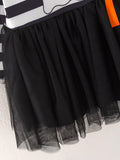 Fall Halloween Ghost Tutu Skirt Long Sleeve Stripe Dress